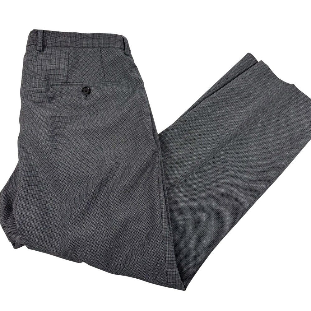 Hugo Boss Dress Pants Mens 36x29 Gray Check Wool Preppy Office Wedding Classic